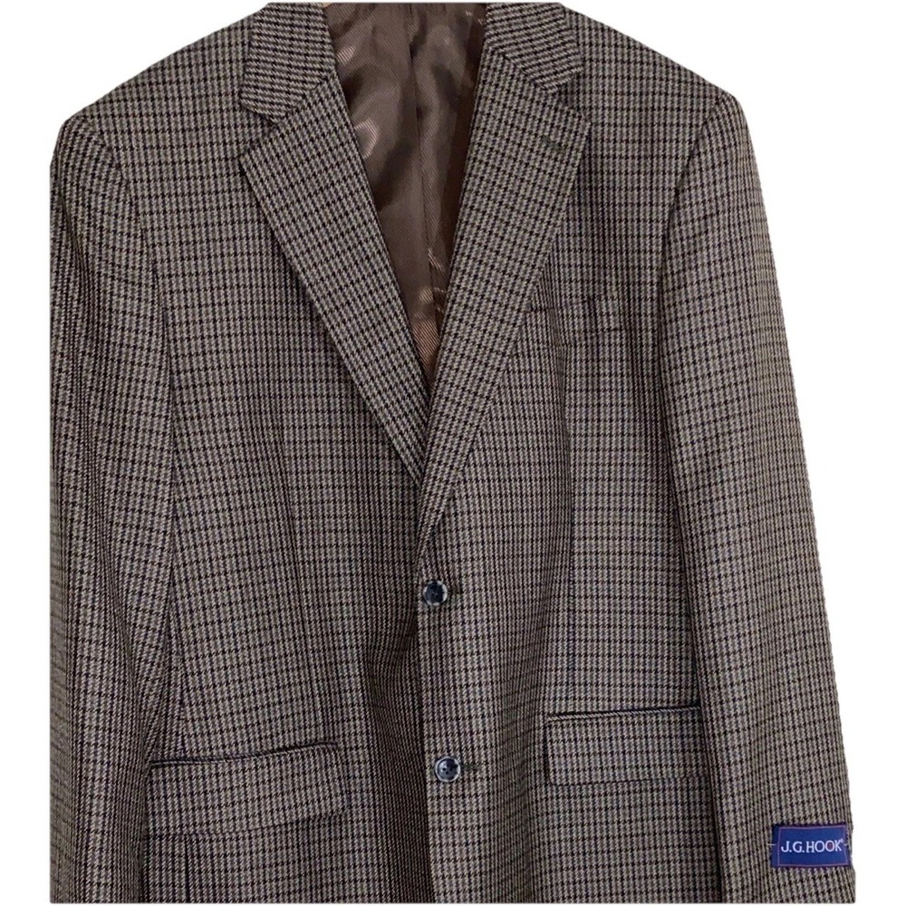 New Herringbone JG Hook Blazer Mens 44L 100% Wool Sport Coat Jacket Two Button